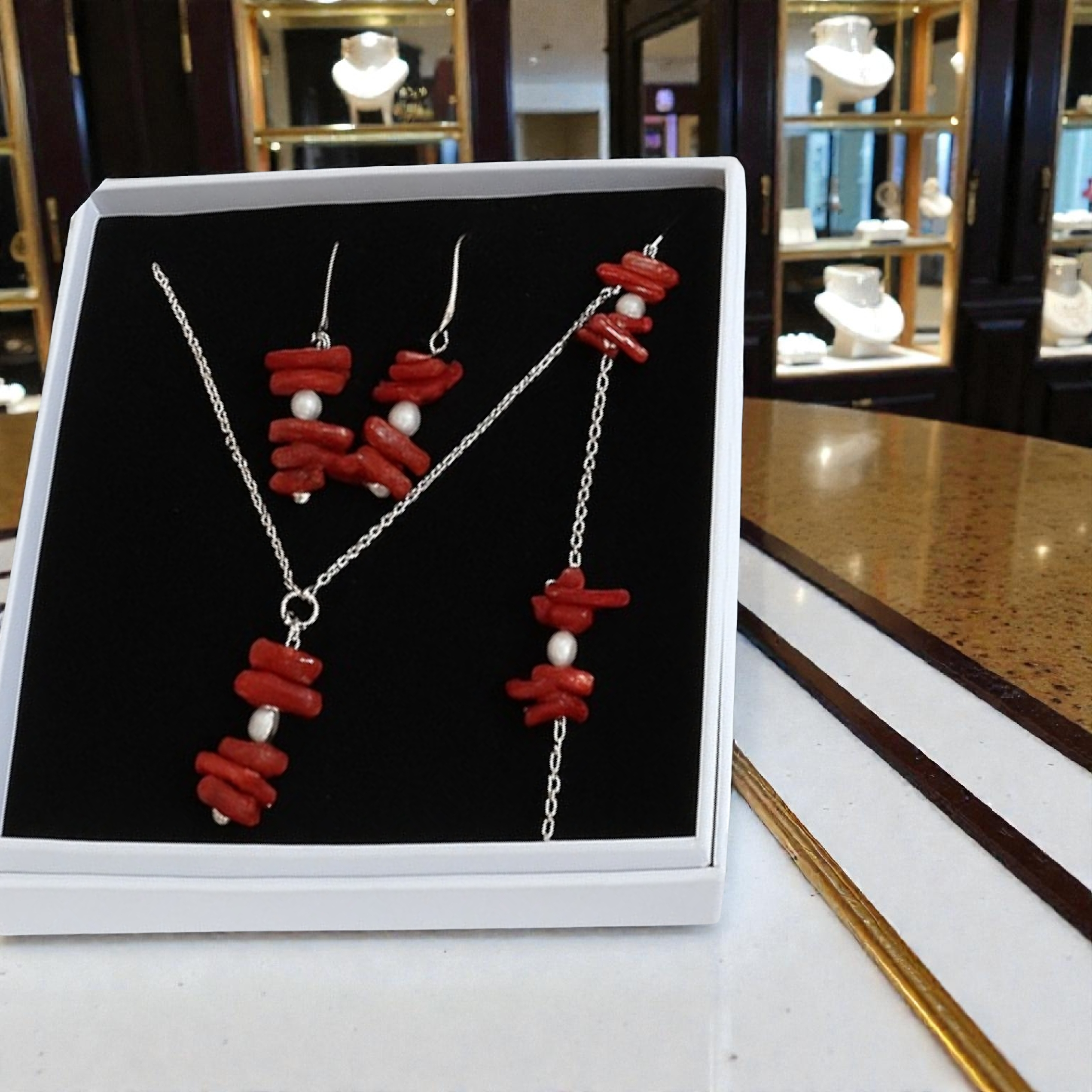 طقم فضة و مرجان T-11