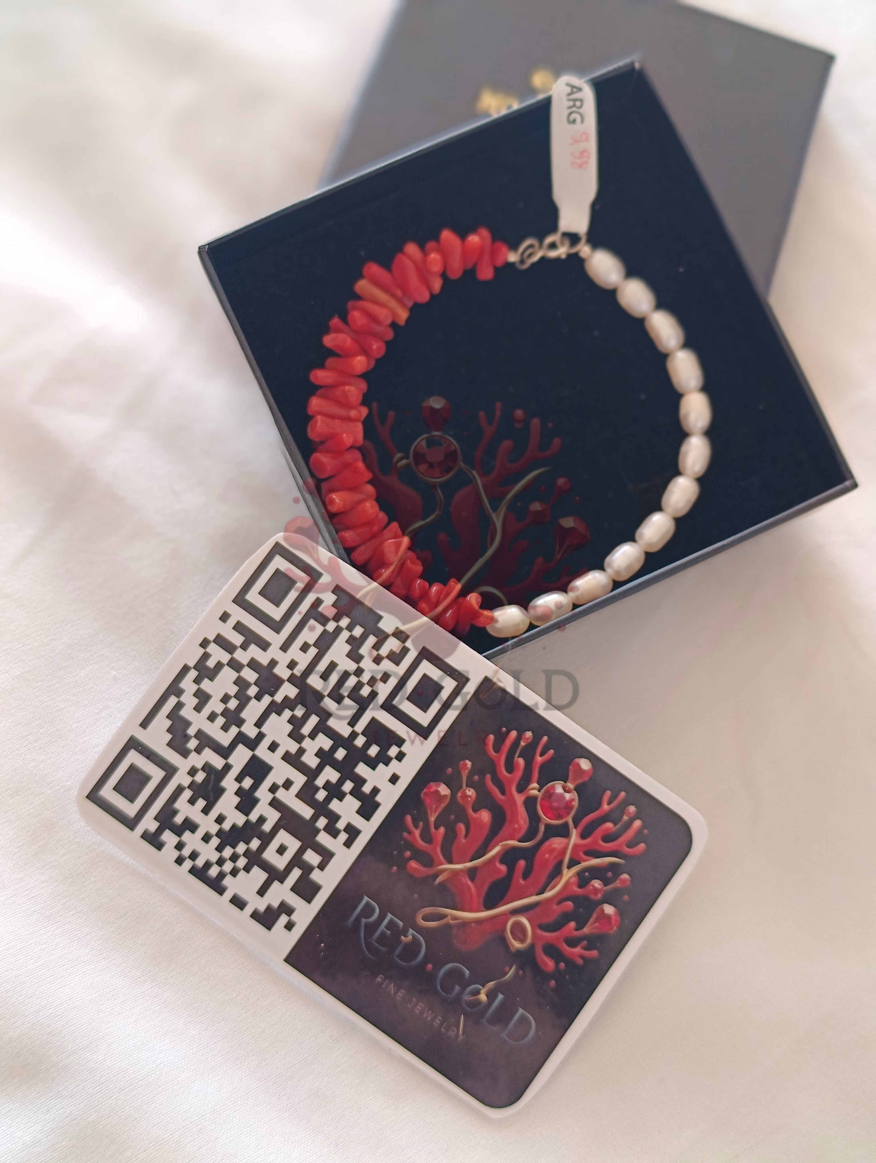 Bracelet de luxe en corail naturel et perle – élégance nautique raffinée B-33 - miniature 3