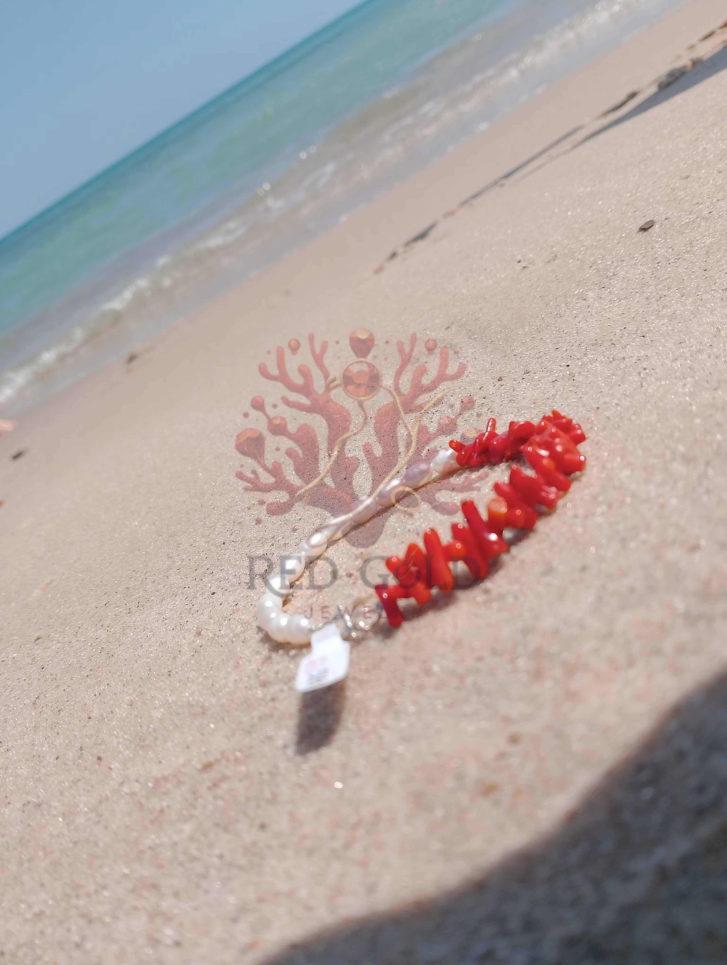 Bracelet de luxe en corail naturel et perle – élégance nautique raffinée B-33 - miniature 5
