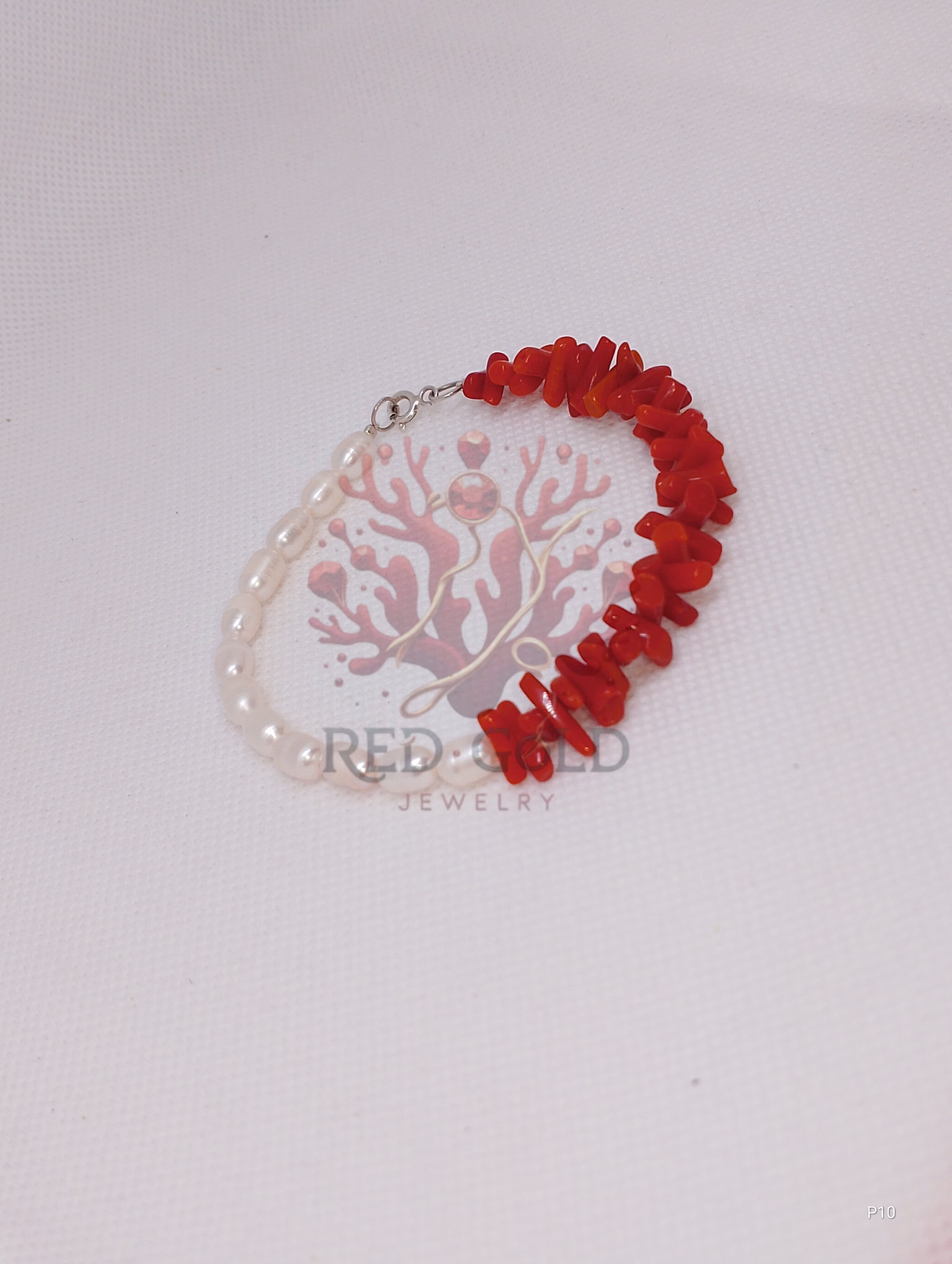 Bracelet de luxe en corail naturel et perle – élégance nautique raffinée B-33 - miniature 6
