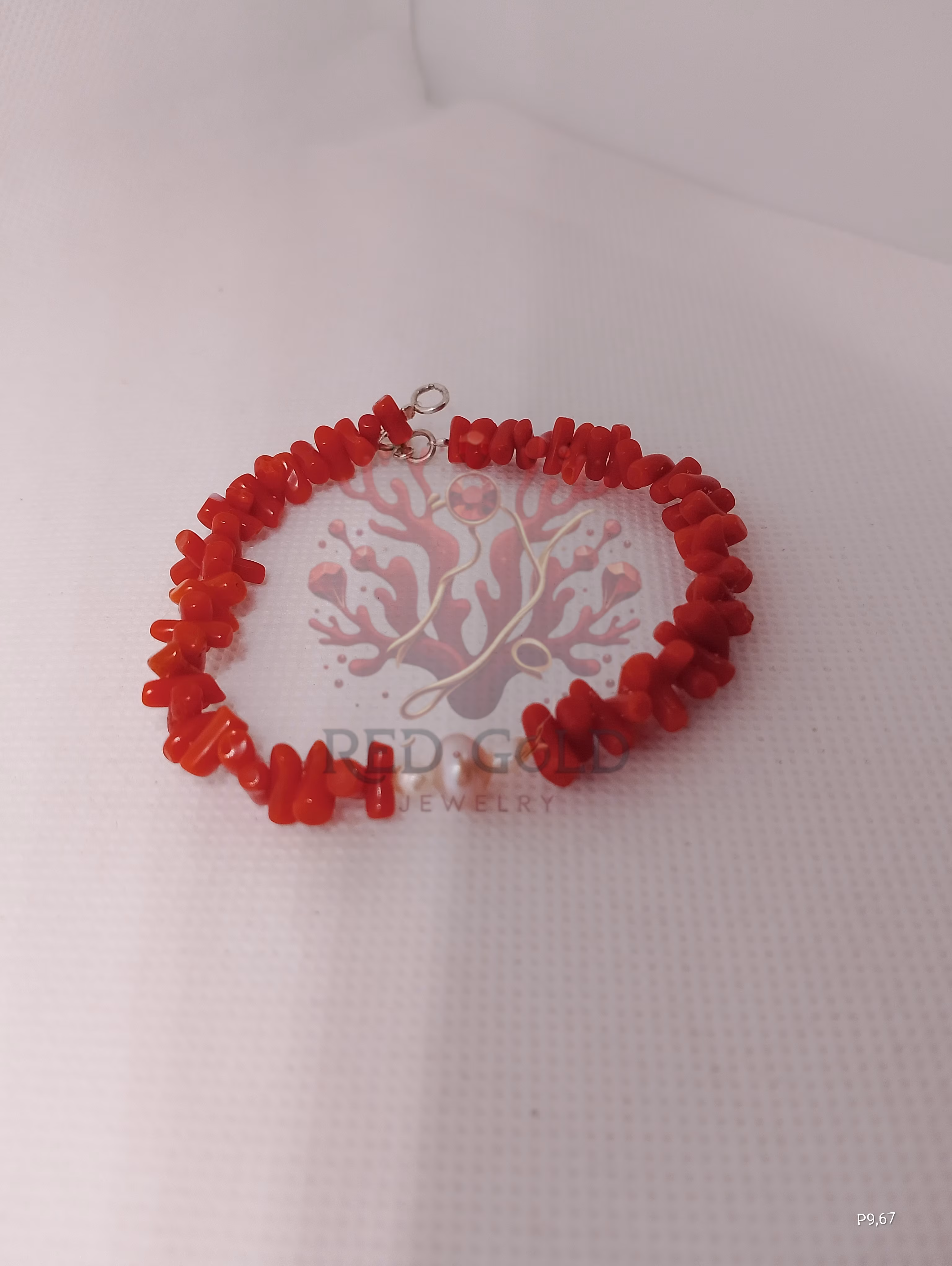 Bracelet en corail rouge et perles d'eau douce naturelles B-32 - miniature 4