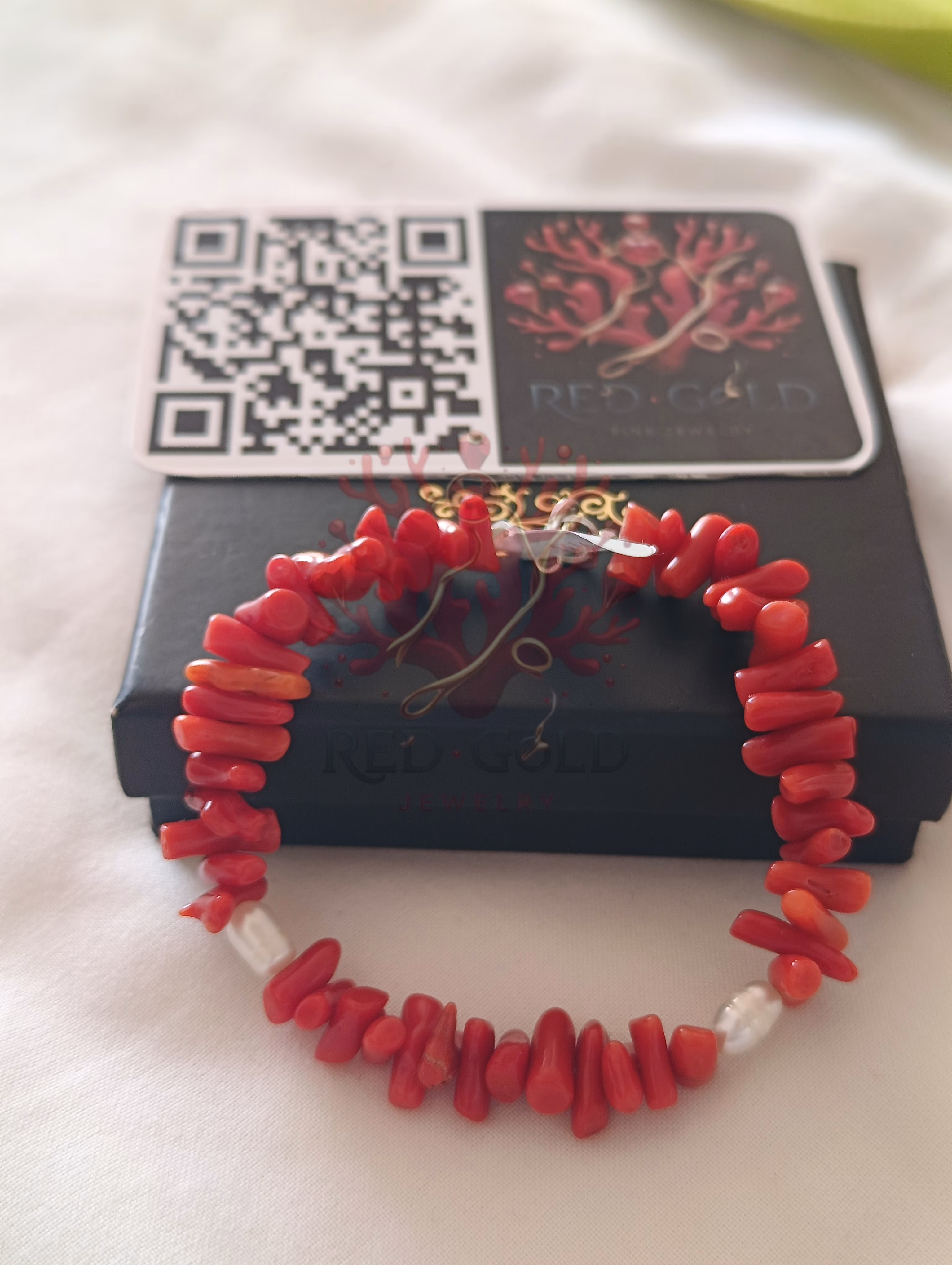 Bracelet en corail véritable et argent pur B-27 - miniature 2