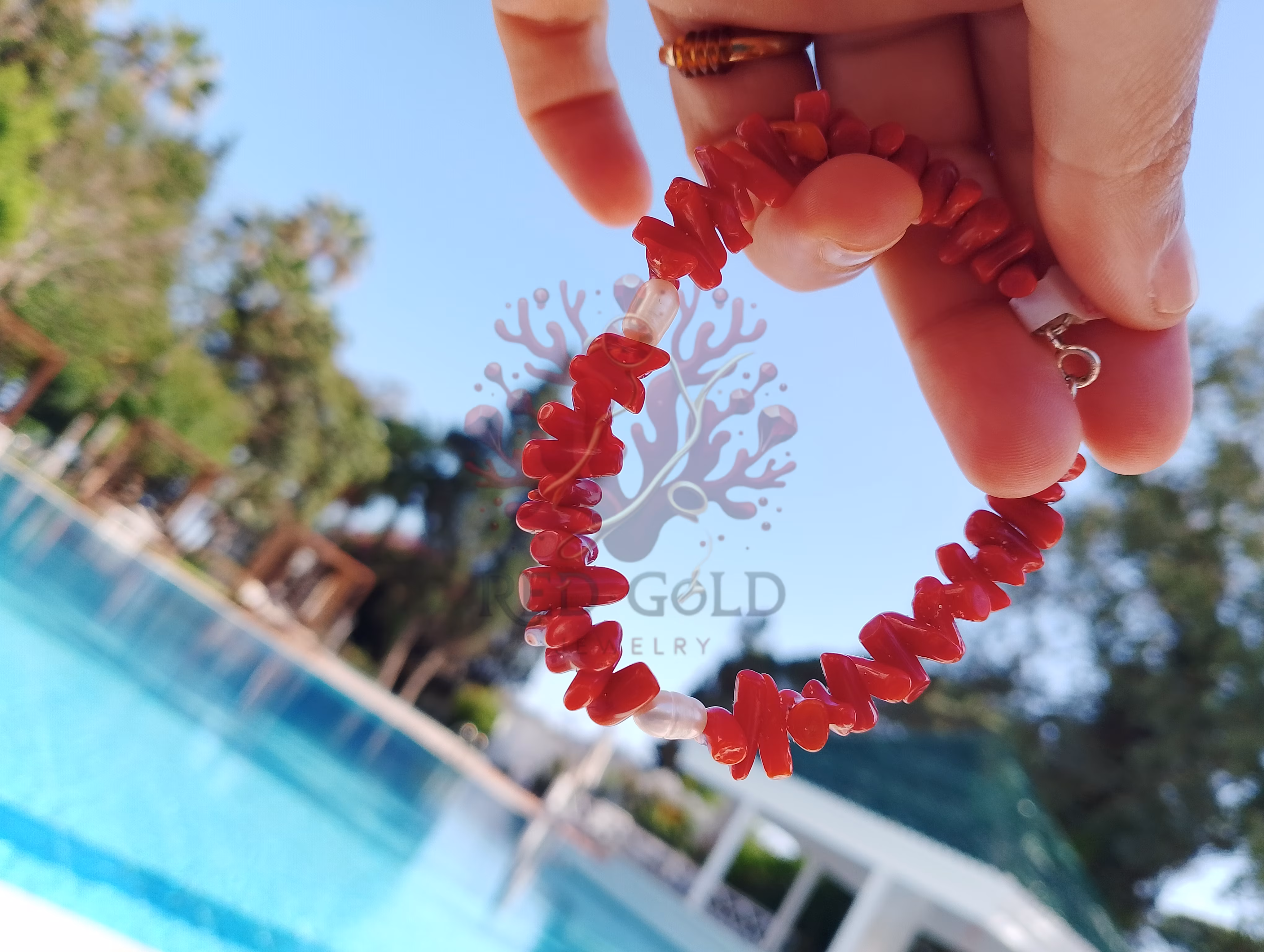 Bracelet en corail véritable et argent pur B-27 - miniature 3