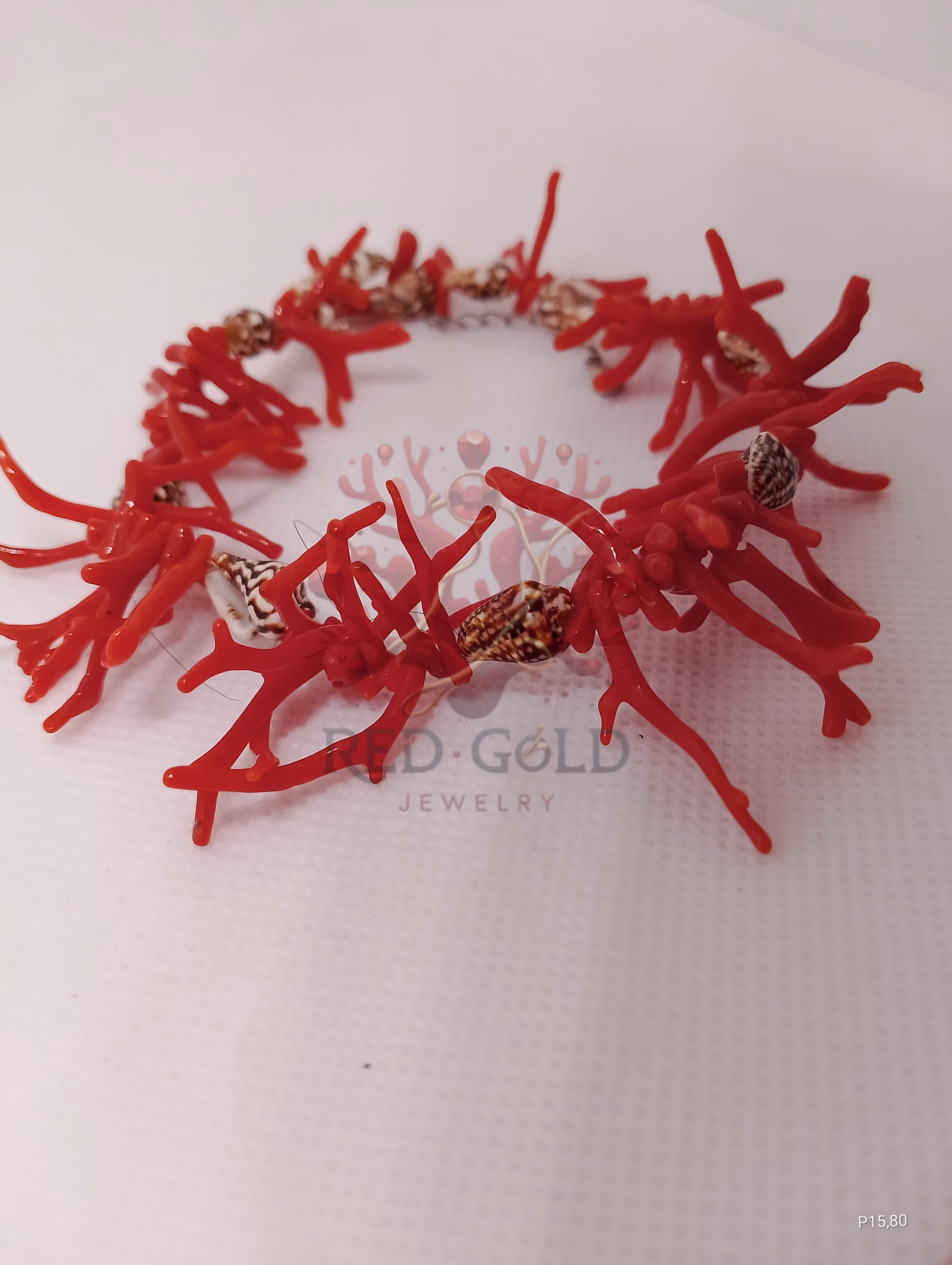 Bracelet de cheville en corail et coquillage – Esprit de la mer B-26 - miniature 3