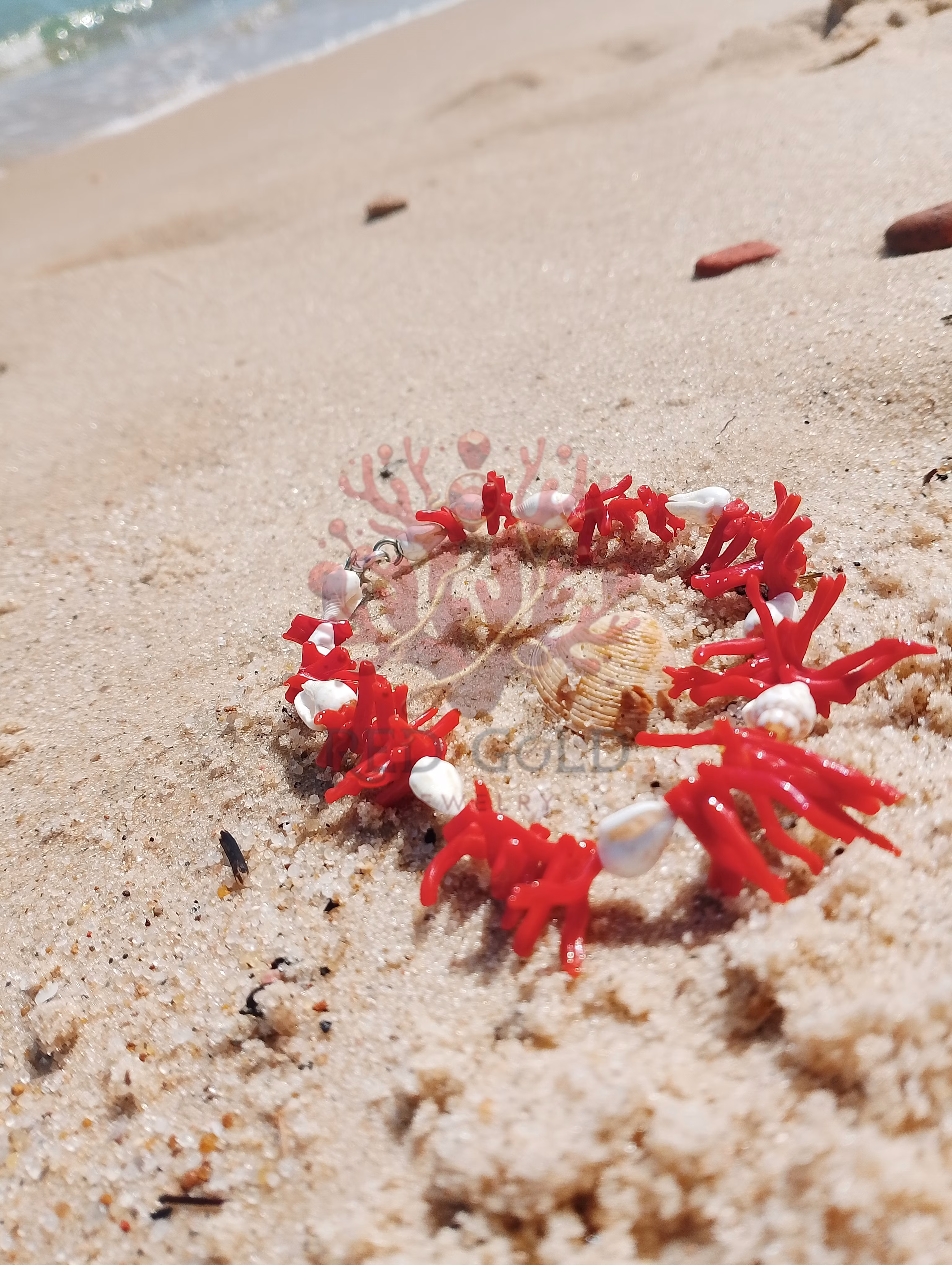 Bracelet de cheville en corail et coquillage – Esprit de la mer B-26 - miniature 4
