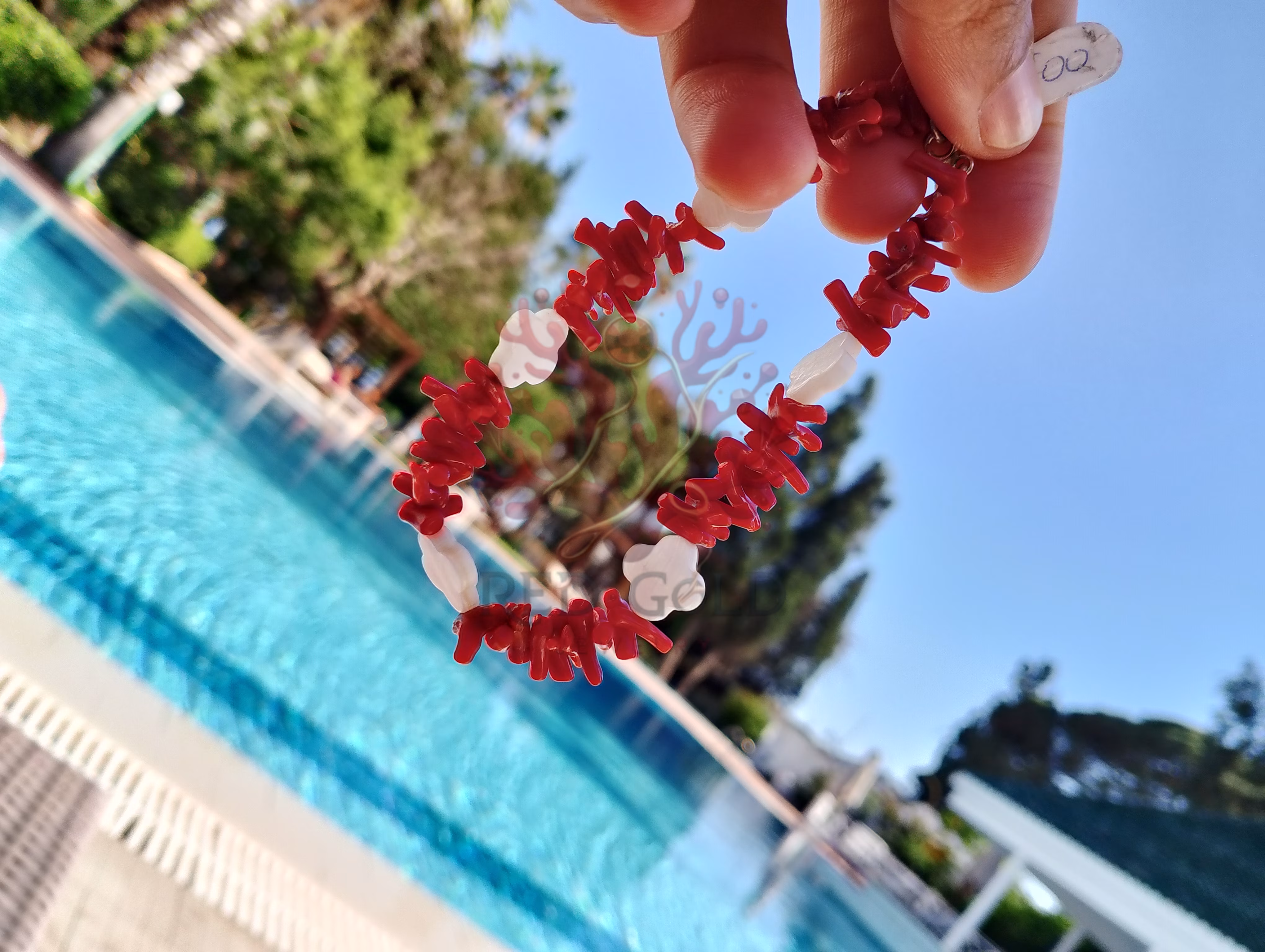 Bracelet de cheville en corail et coquillage B-25 - miniature 4