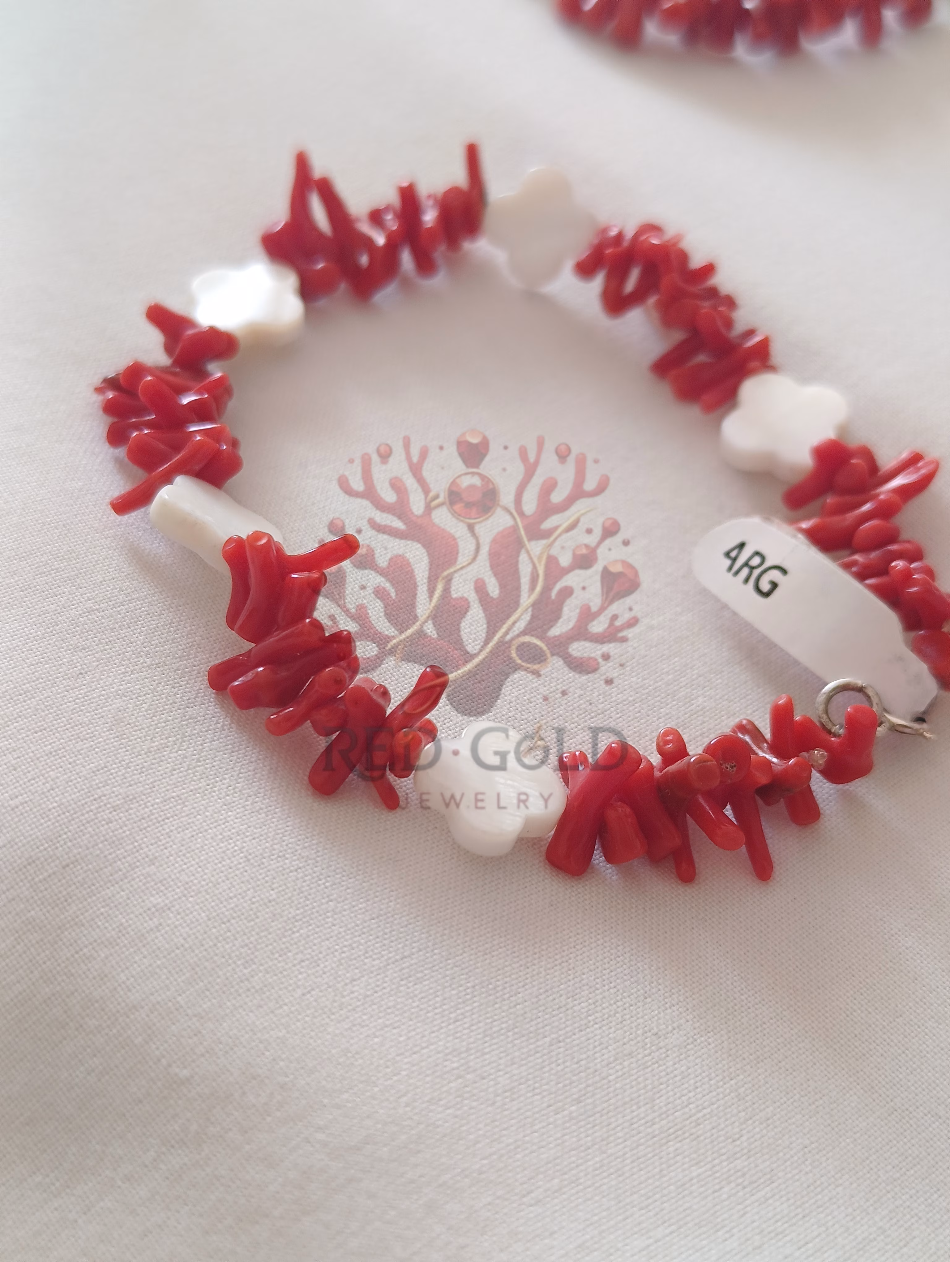 Bracelet de cheville en corail et coquillage B-25 - miniature 6