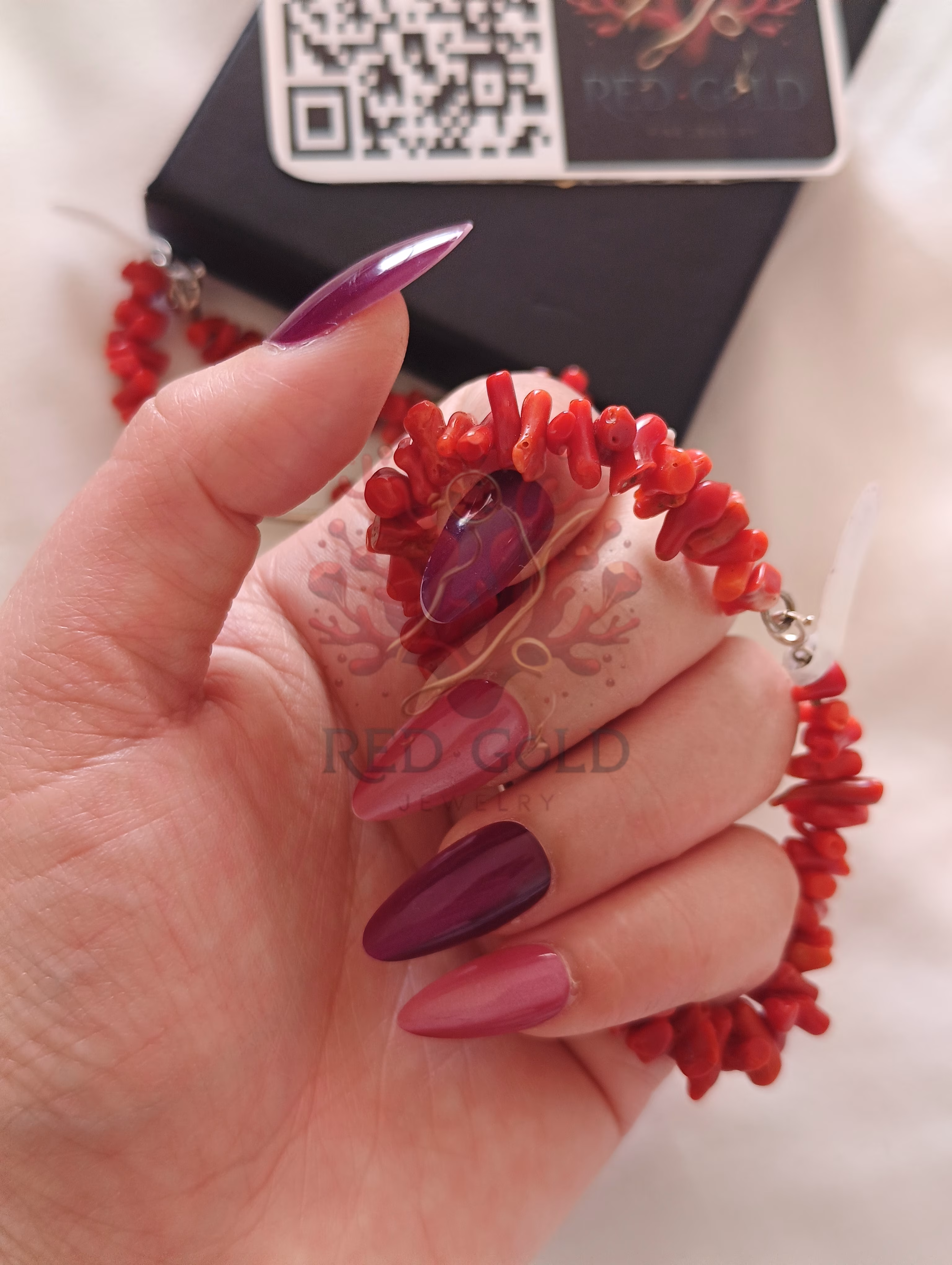 Bracelet en corail rouge 🪸B-24 - miniature 4