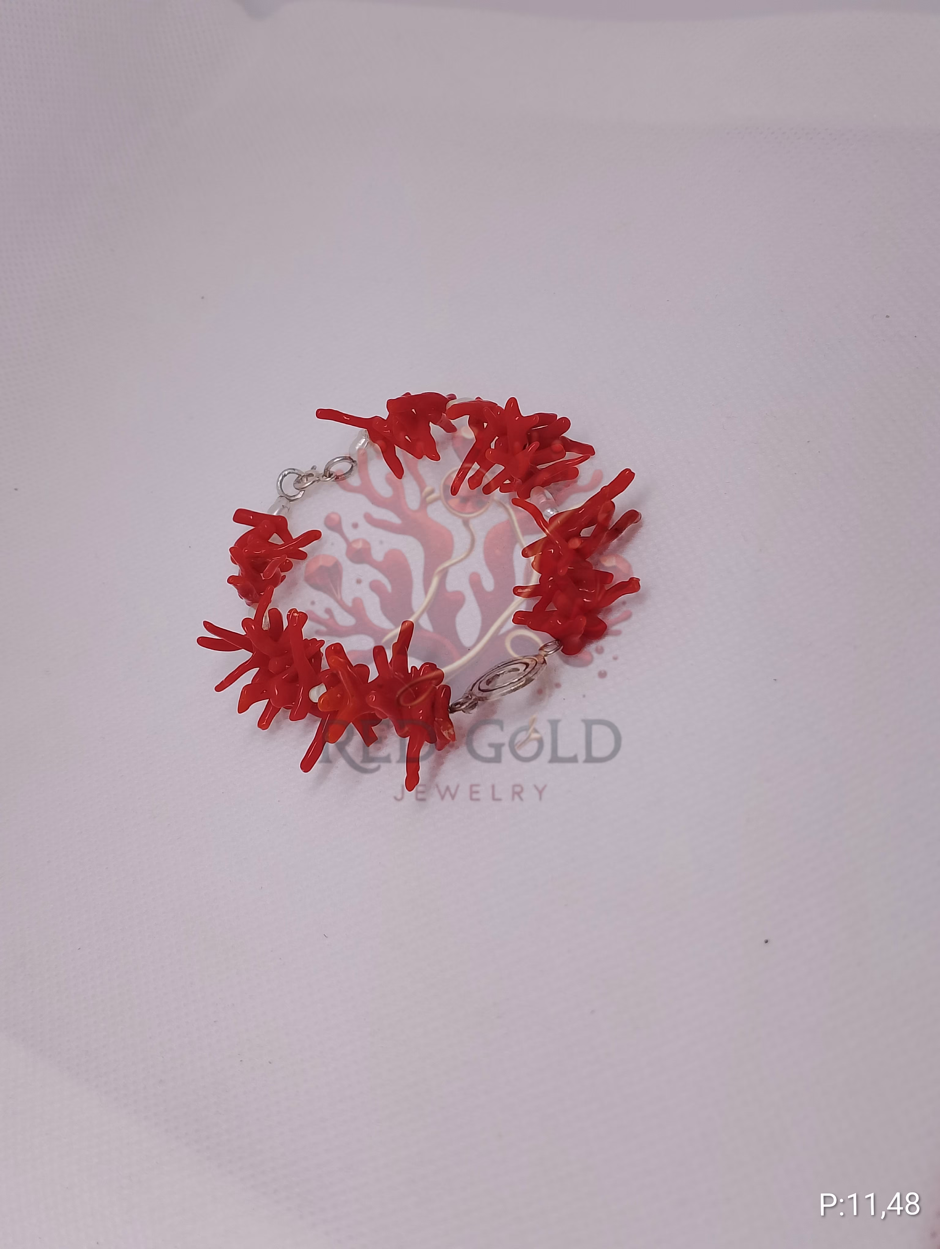 Bracelet en corail rouge naturel et argent pur B-23 - miniature 3
